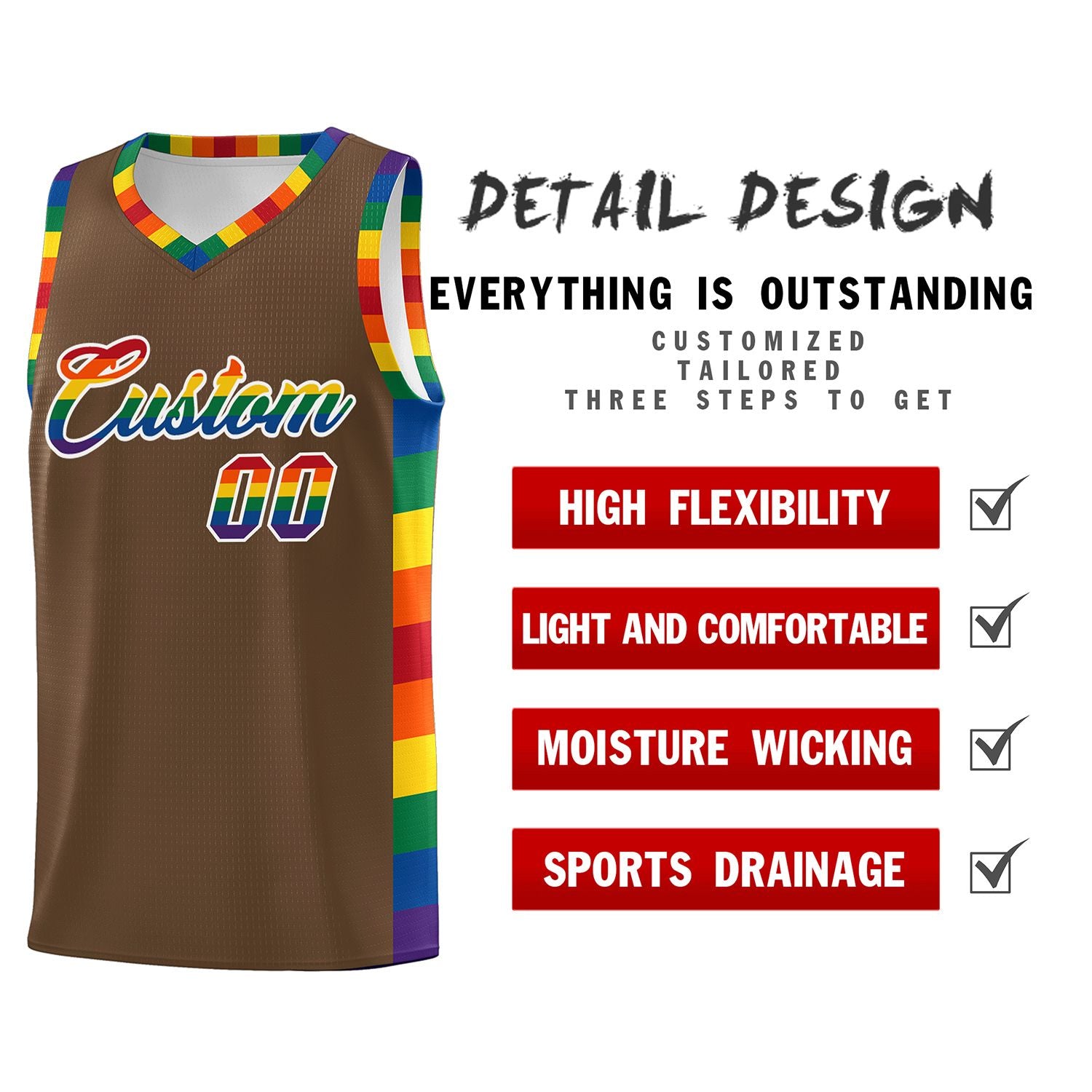 Custom Light Brown LGBT Rainbow For Pride Month Sports Uniform Basketball Jersey