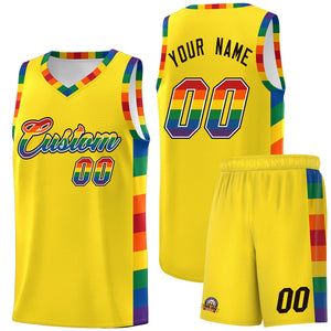 Custom Yellow LGBT Rainbow For Pride Month Sports Uniform Basketball Jersey