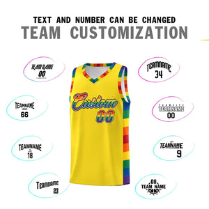 Custom Yellow LGBT Rainbow For Pride Month Sports Uniform Basketball Jersey