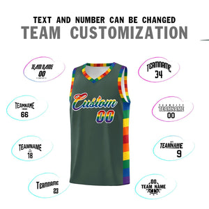 Custom Hunter Green LGBT Rainbow For Pride Month Sports Uniform Basketball Jersey