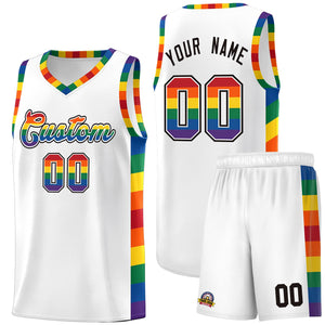 Custom White LGBT Rainbow For Pride Month Sports Uniform Basketball Jersey