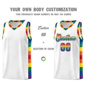 Custom White LGBT Rainbow For Pride Month Sports Uniform Basketball Jersey