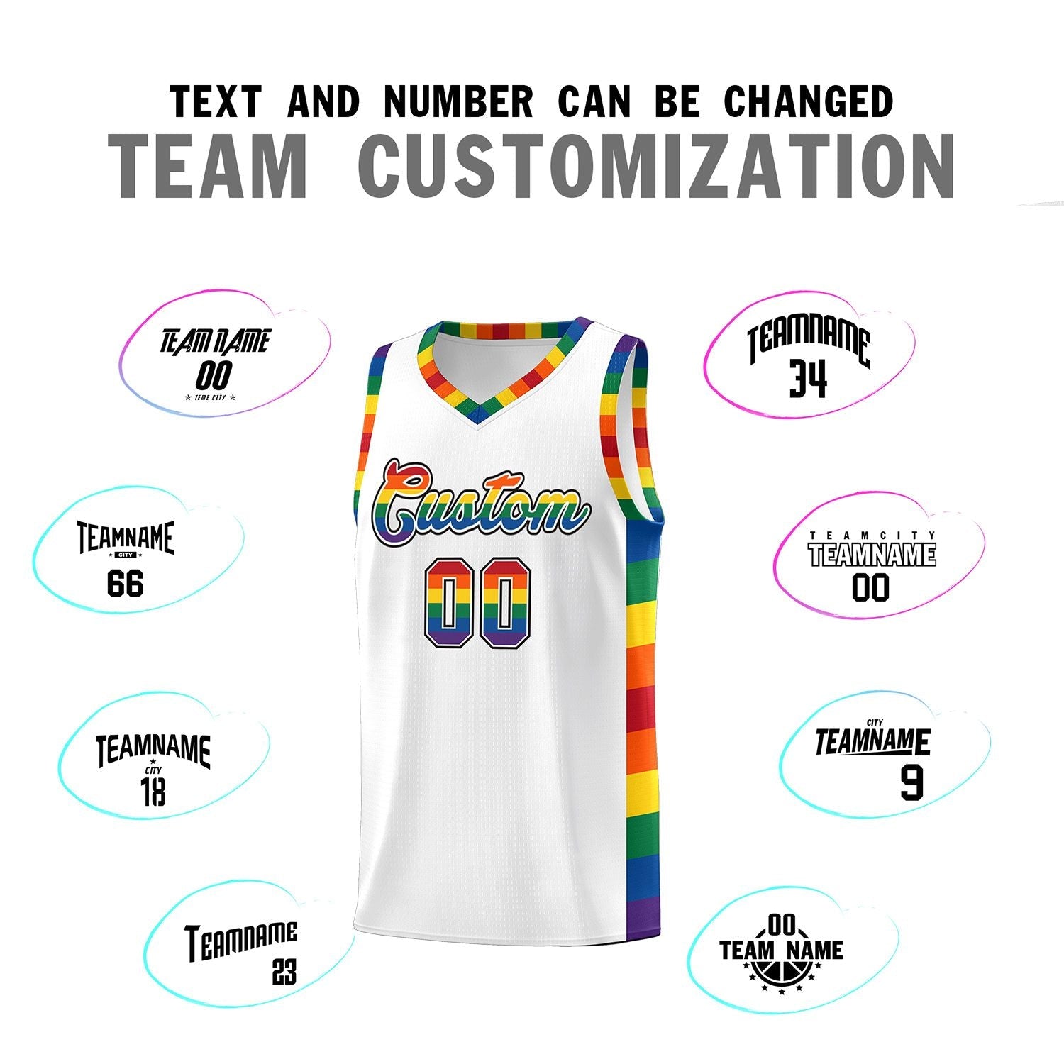 Custom White LGBT Rainbow For Pride Month Sports Uniform Basketball Jersey