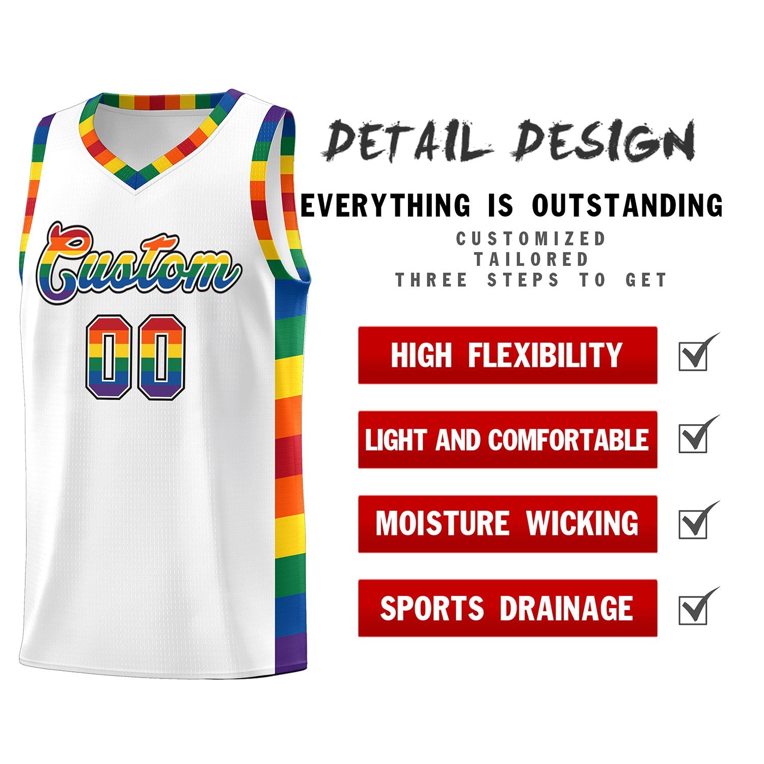 Custom White LGBT Rainbow For Pride Month Sports Uniform Basketball Jersey