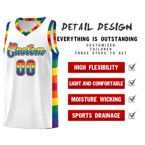 Custom White LGBT Rainbow For Pride Month Sports Uniform Basketball Jersey