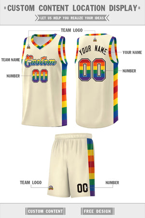 Custom Cream LGBT Rainbow For Pride Month Sports Uniform Basketball Jersey