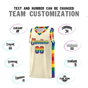 Custom Cream LGBT Rainbow For Pride Month Sports Uniform Basketball Jersey