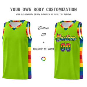 Custom Neon Green LGBT Rainbow For Pride Month Sports Uniform Basketball Jersey