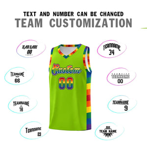 Custom Neon Green LGBT Rainbow For Pride Month Sports Uniform Basketball Jersey