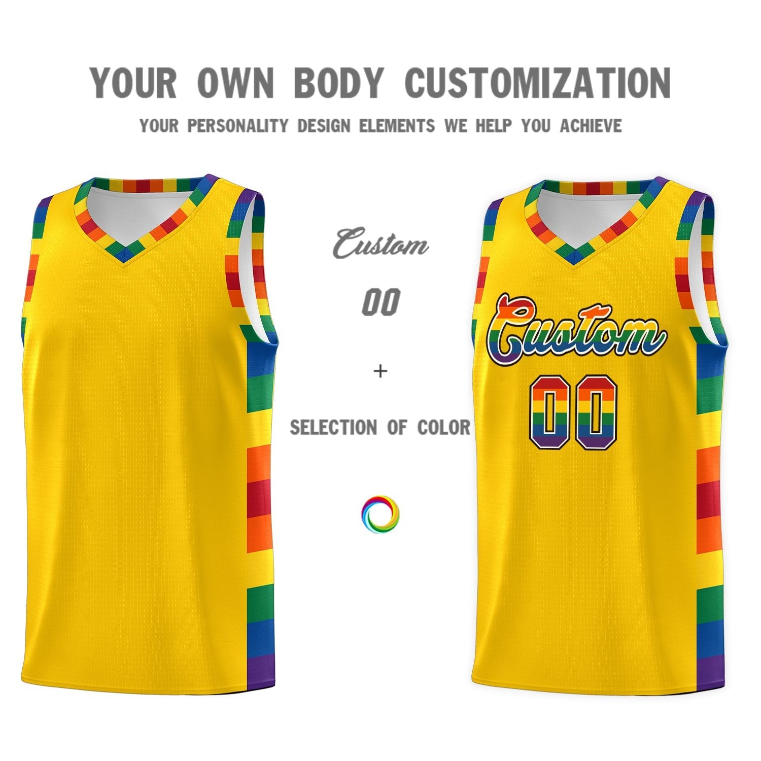 Custom Gold LGBT Rainbow For Pride Month Sports Uniform Basketball Jersey