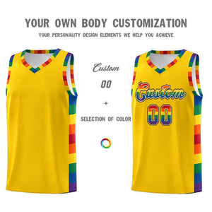 Custom Gold LGBT Rainbow For Pride Month Sports Uniform Basketball Jersey