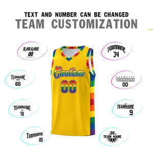 Custom Gold LGBT Rainbow For Pride Month Sports Uniform Basketball Jersey