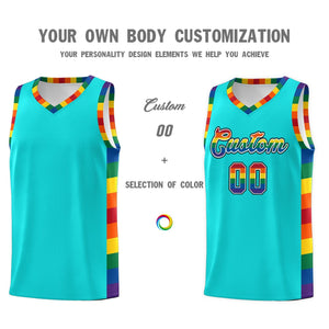 Custom Sky Blue LGBT Rainbow For Pride Month Sports Uniform Basketball Jersey