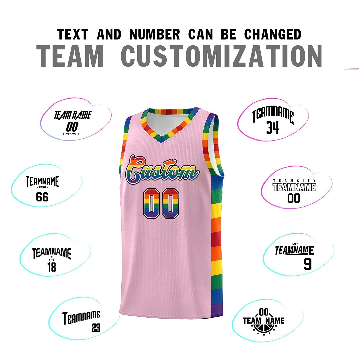 Custom Light Pink LGBT Rainbow For Pride Month Sports Uniform Basketball Jersey