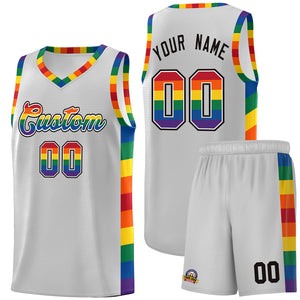 Custom Gray LGBT Rainbow For Pride Month Sports Uniform Basketball Jersey