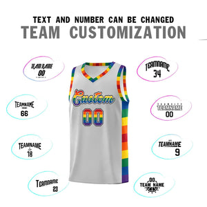 Custom Gray LGBT Rainbow For Pride Month Sports Uniform Basketball Jersey