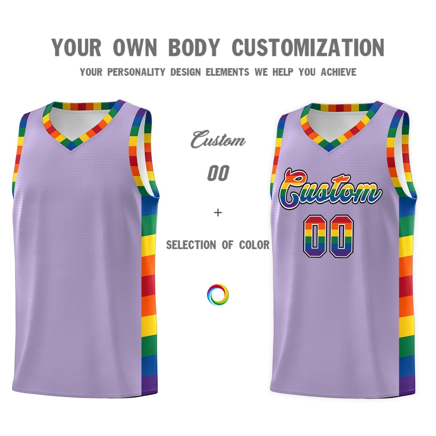 Custom Light Purple LGBT Rainbow For Pride Month Sports Uniform Basketball Jersey