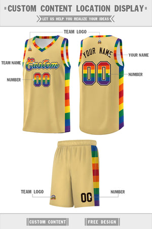 Custom Khaki LGBT Rainbow For Pride Month Sports Uniform Basketball Jersey