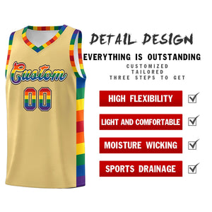 Custom Khaki LGBT Rainbow For Pride Month Sports Uniform Basketball Jersey