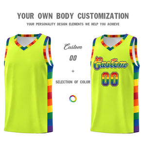 Custom Fluorescent Green LGBT Rainbow For Pride Month Sports Uniform Basketball Jersey