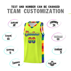 Custom Fluorescent Green LGBT Rainbow For Pride Month Sports Uniform Basketball Jersey