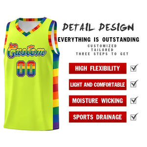 Custom Fluorescent Green LGBT Rainbow For Pride Month Sports Uniform Basketball Jersey