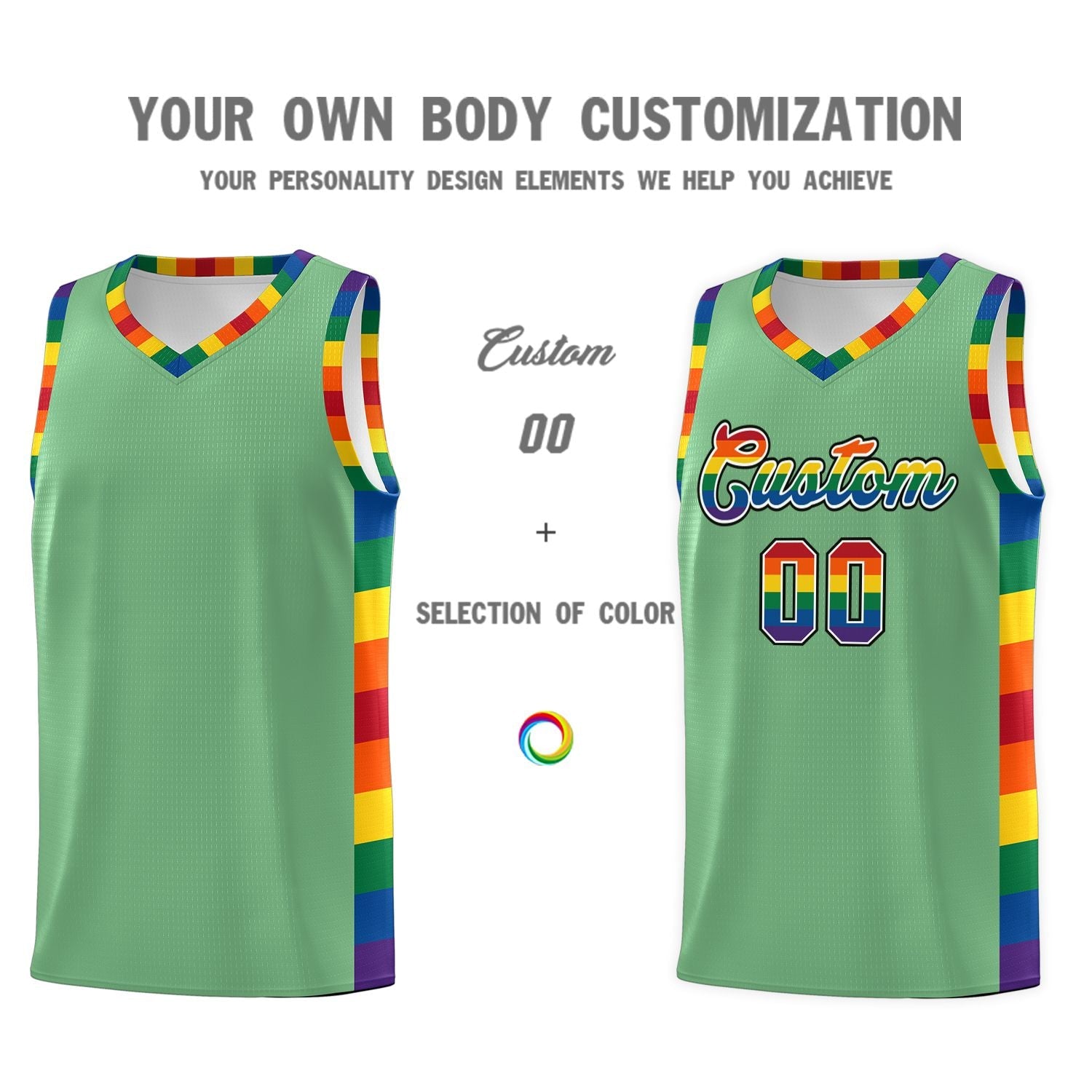 Custom Green LGBT Rainbow For Pride Month Sports Uniform Basketball Jersey