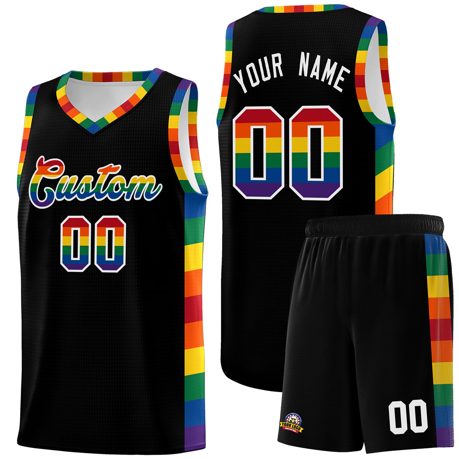 Custom Black LGBT Rainbow For Pride Month Sports Uniform Basketball Jersey