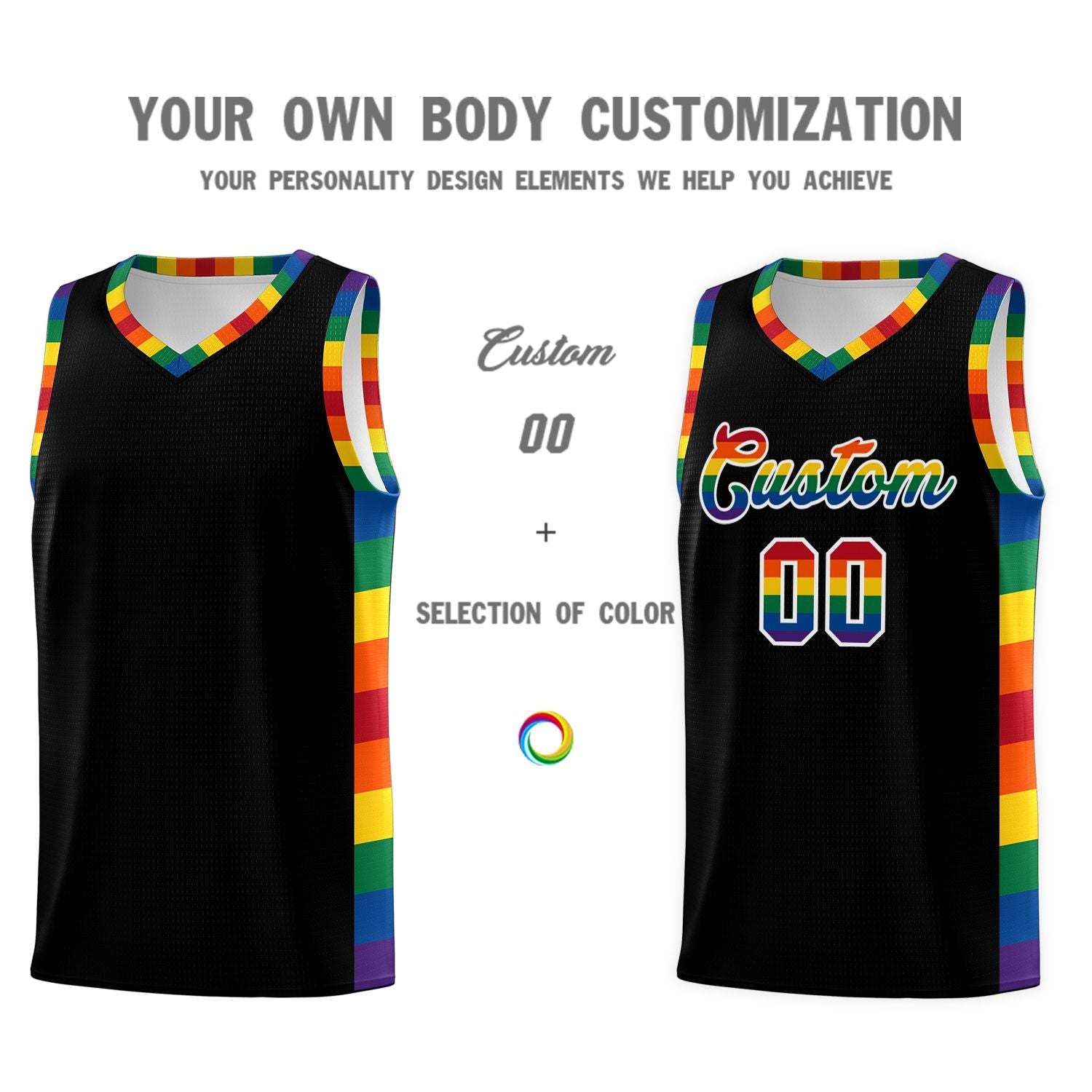 Custom Black LGBT Rainbow For Pride Month Sports Uniform Basketball Jersey