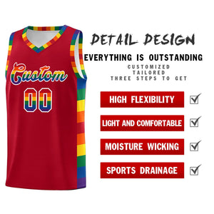 Custom Red LGBT Rainbow For Pride Month Sports Uniform Basketball Jersey