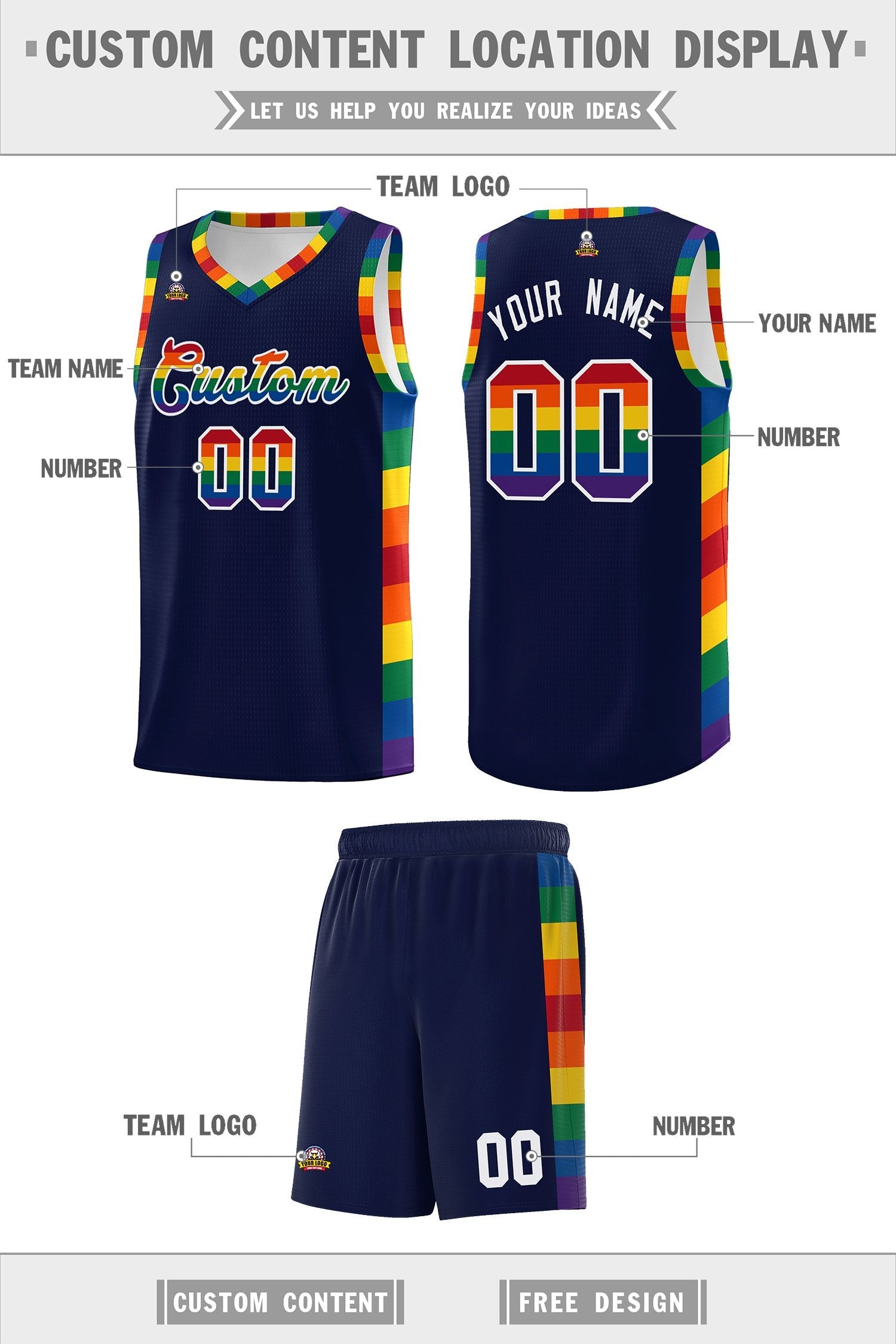 Custom Navy LGBT Rainbow For Pride Month Sports Uniform Basketball Jersey