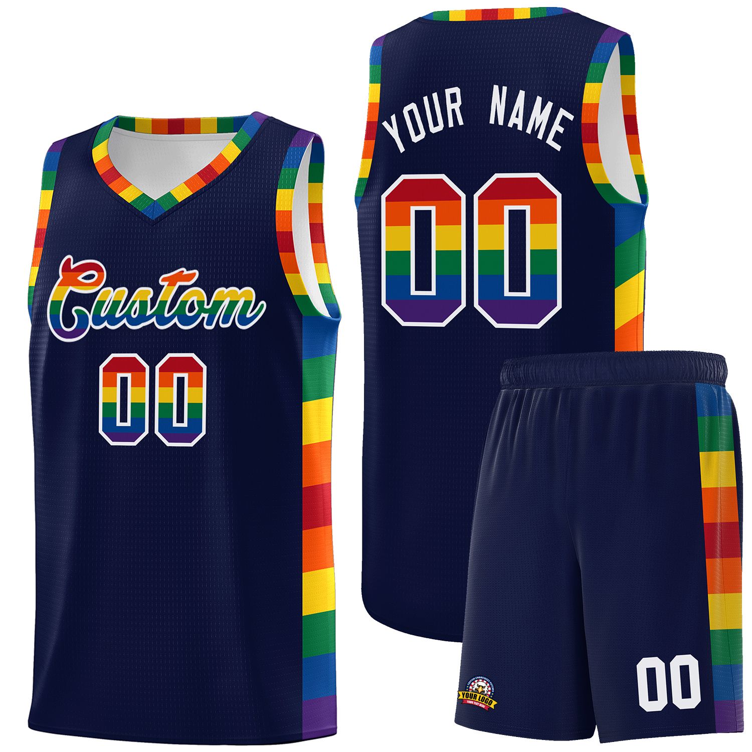 Custom Navy LGBT Rainbow For Pride Month Sports Uniform Basketball Jersey