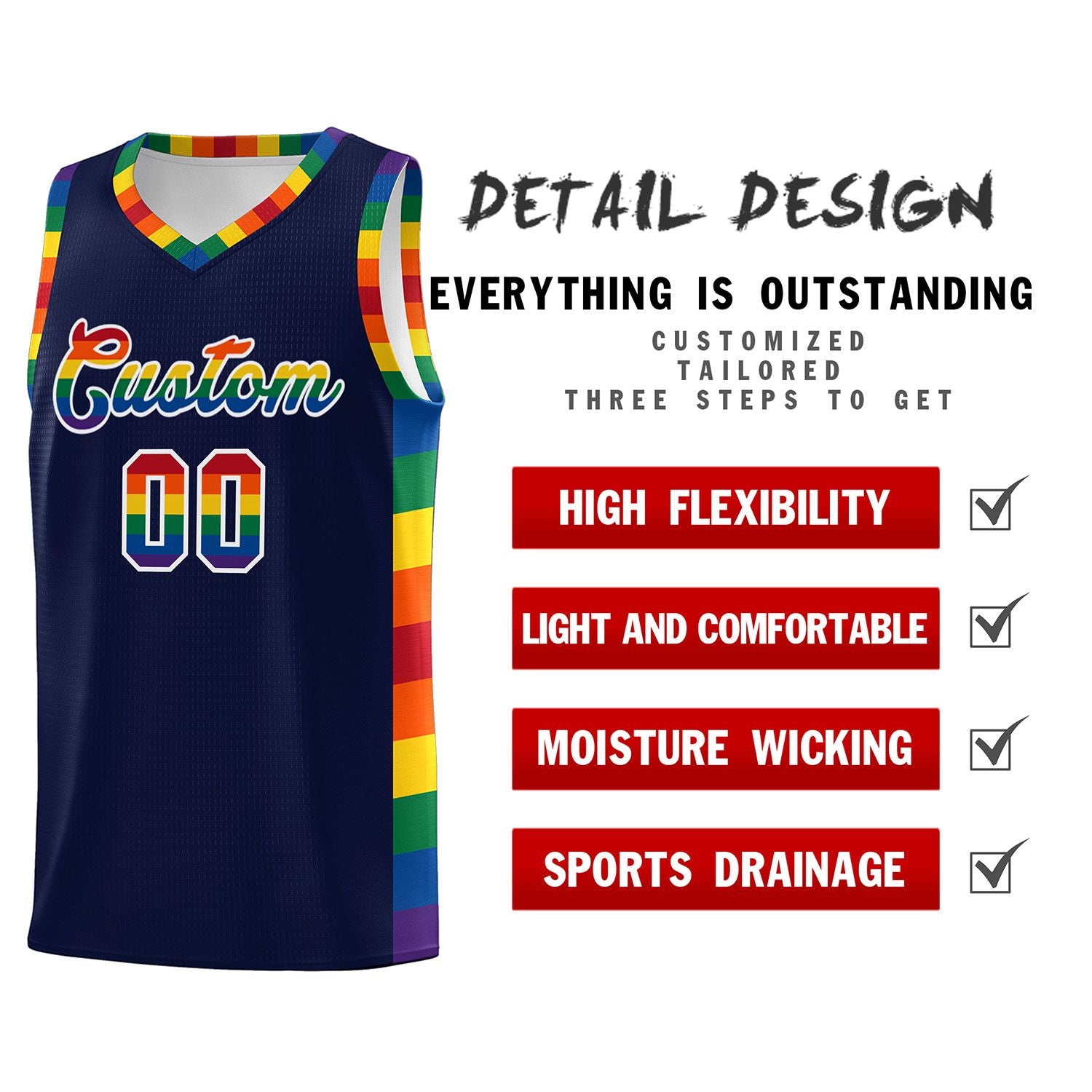 Custom Navy LGBT Rainbow For Pride Month Sports Uniform Basketball Jersey