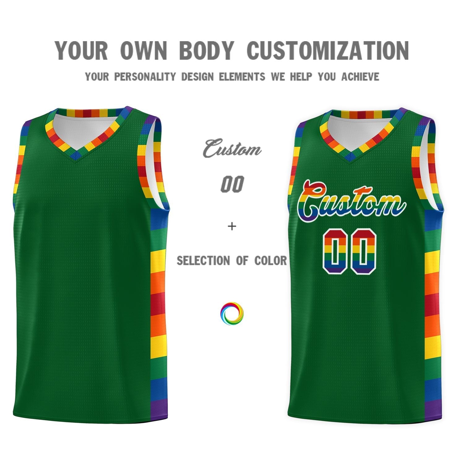 Custom Kelly Green LGBT Rainbow For Pride Month Sports Uniform Basketball Jersey