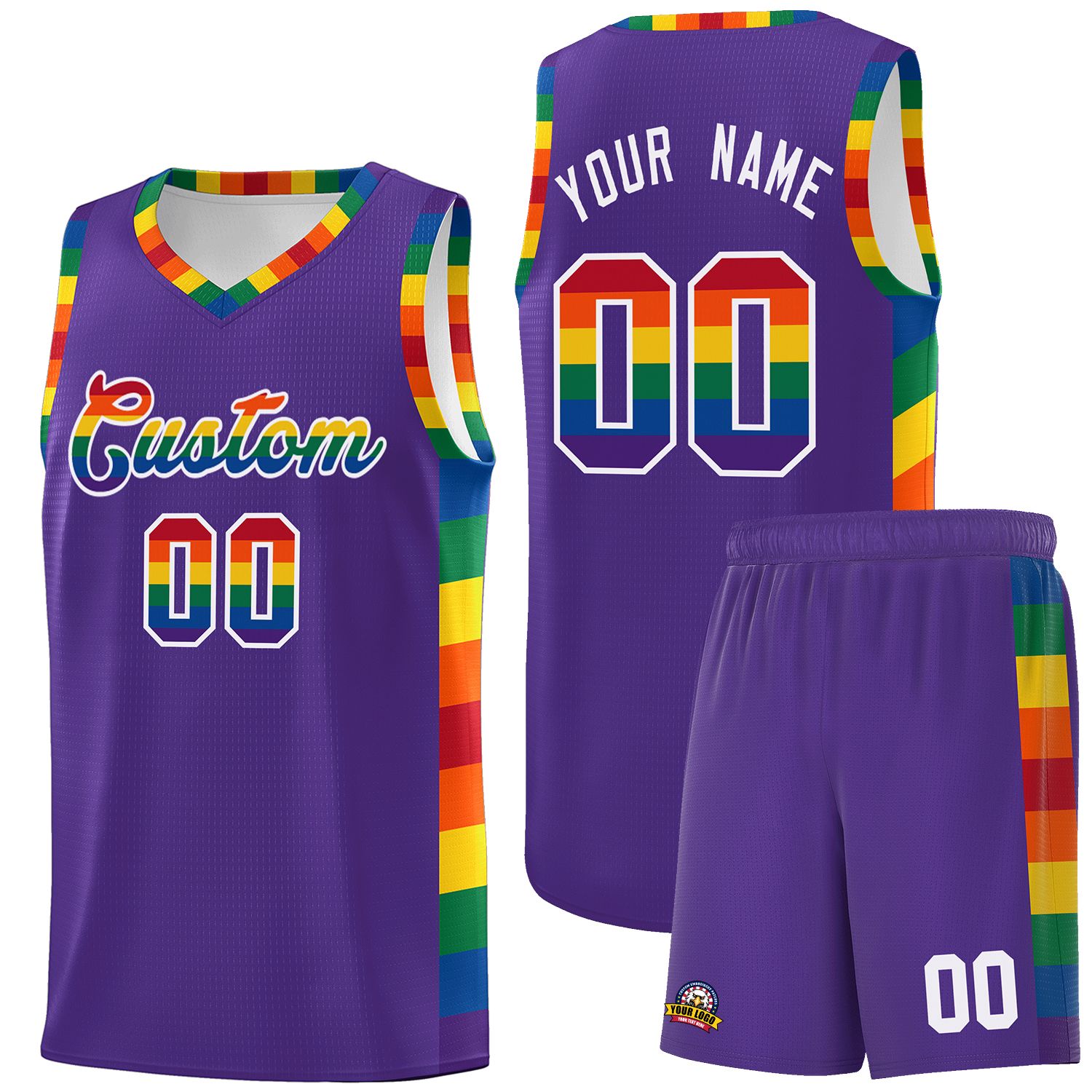 Custom Purple LGBT Rainbow For Pride Month Sports Uniform Basketball Jersey