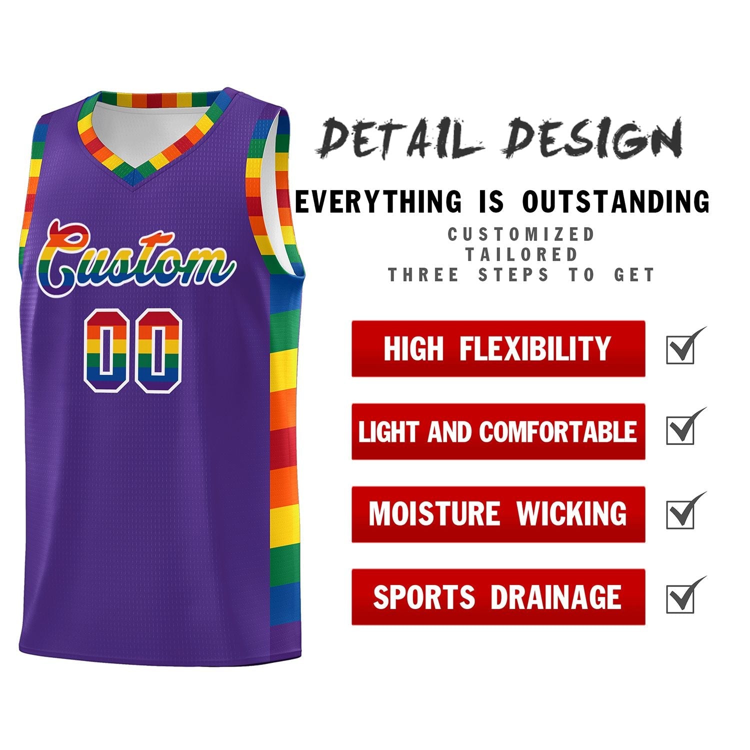 Custom Purple LGBT Rainbow For Pride Month Sports Uniform Basketball Jersey