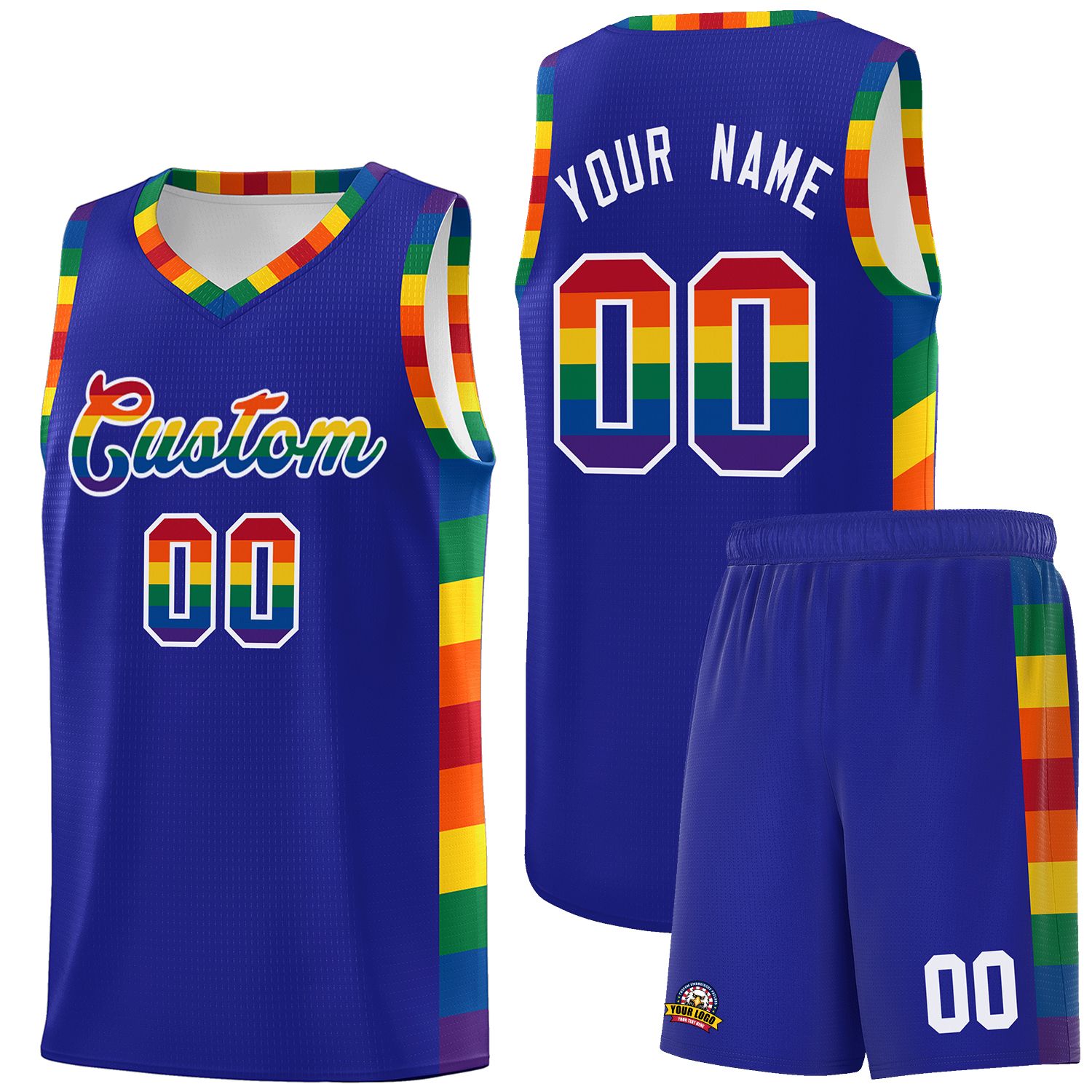 Custom Royal LGBT Rainbow For Pride Month Sports Uniform Basketball Jersey