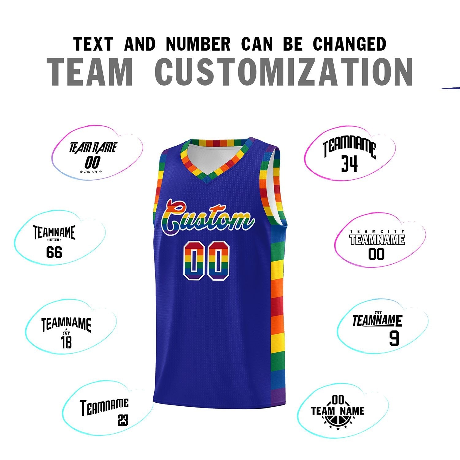 Custom Royal LGBT Rainbow For Pride Month Sports Uniform Basketball Jersey