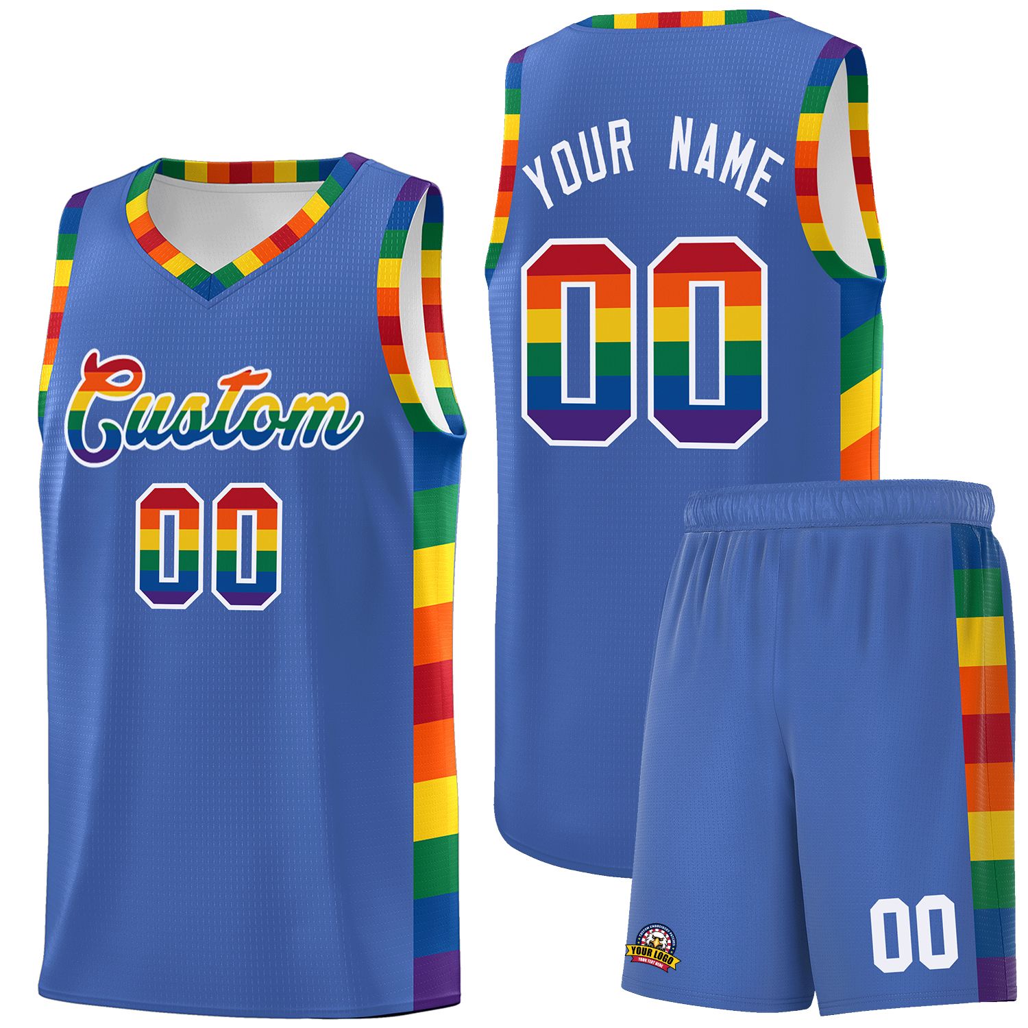 Custom Blue LGBT Rainbow For Pride Month Sports Uniform Basketball Jersey