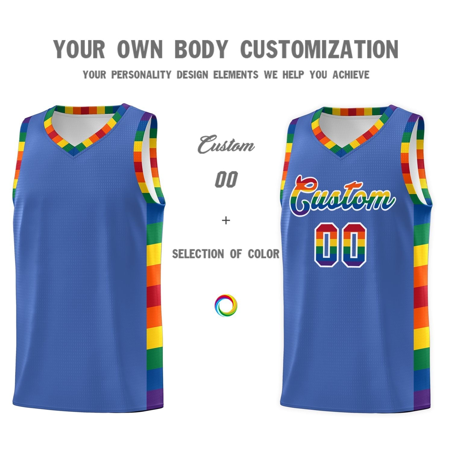 Custom Blue LGBT Rainbow For Pride Month Sports Uniform Basketball Jersey