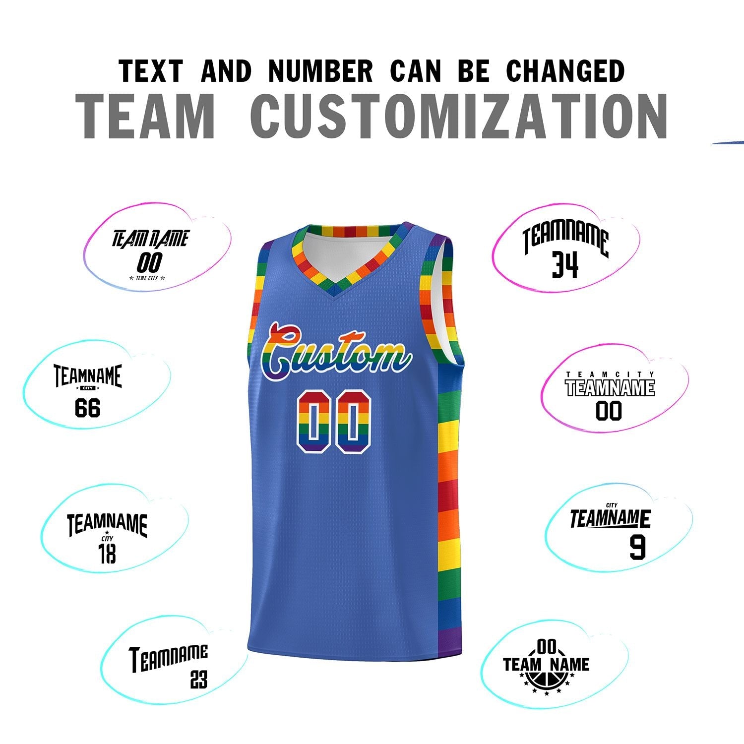 Custom Blue LGBT Rainbow For Pride Month Sports Uniform Basketball Jersey