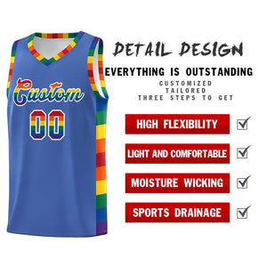 Custom Blue LGBT Rainbow For Pride Month Sports Uniform Basketball Jersey