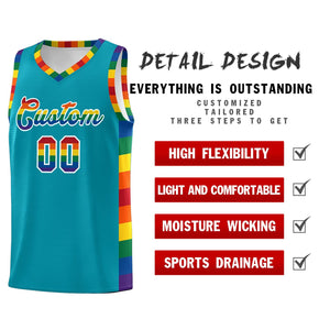 Custom Aqua LGBT Rainbow For Pride Month Sports Uniform Basketball Jersey