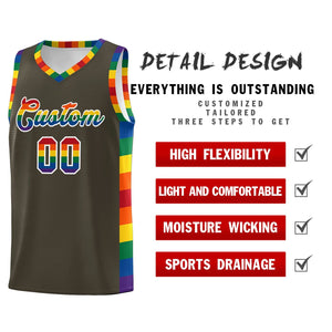 Custom Olive LGBT Rainbow For Pride Month Sports Uniform Basketball Jersey