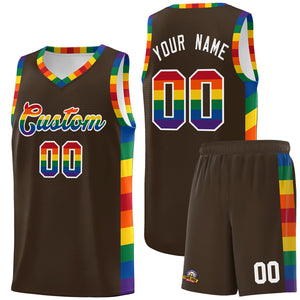 Custom Brown LGBT Rainbow For Pride Month Sports Uniform Basketball Jersey