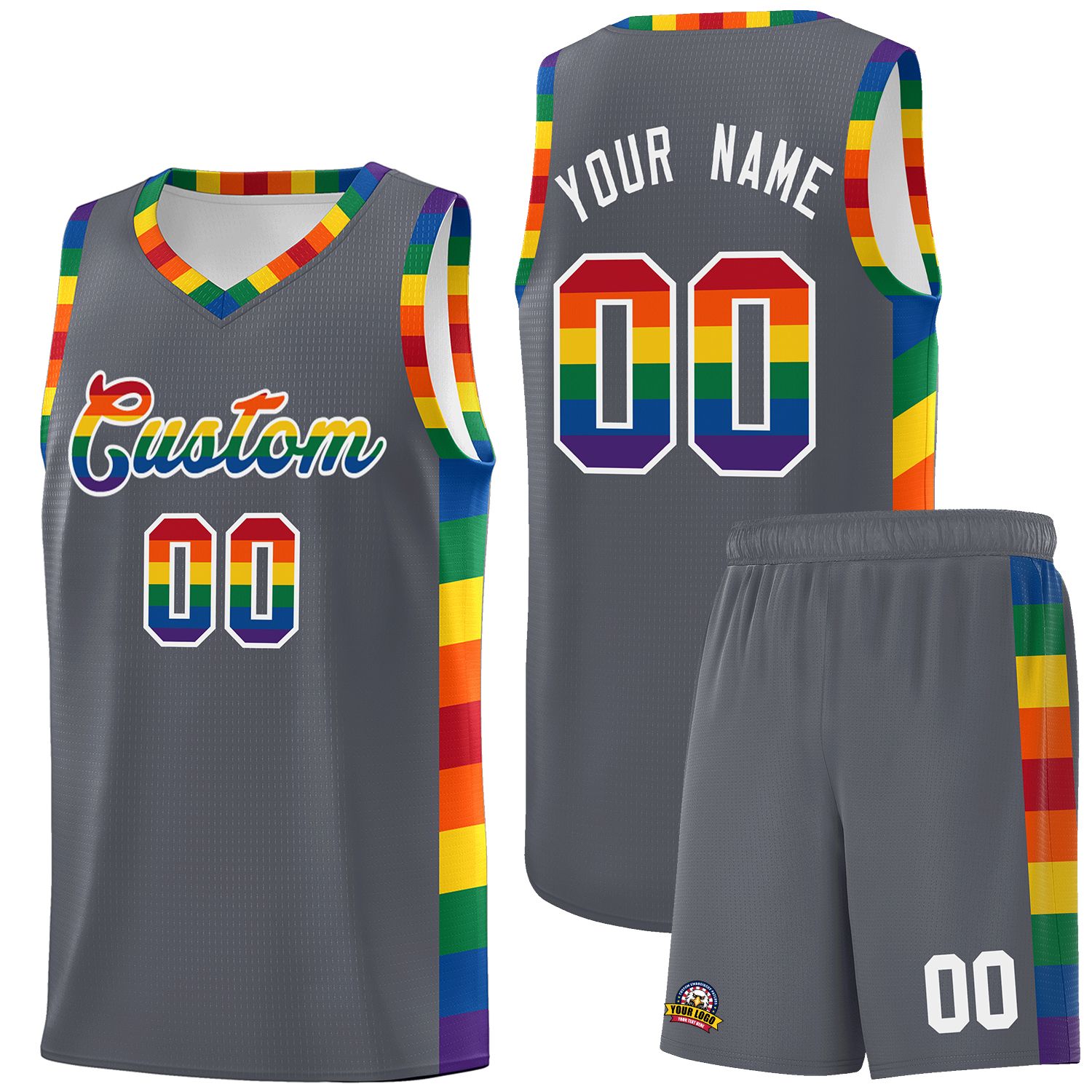 Custom Dark Gray LGBT Rainbow For Pride Month Sports Uniform Basketball Jersey