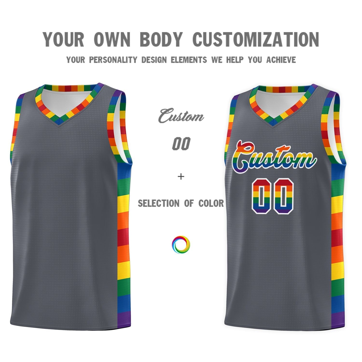 Custom Dark Gray LGBT Rainbow For Pride Month Sports Uniform Basketball Jersey