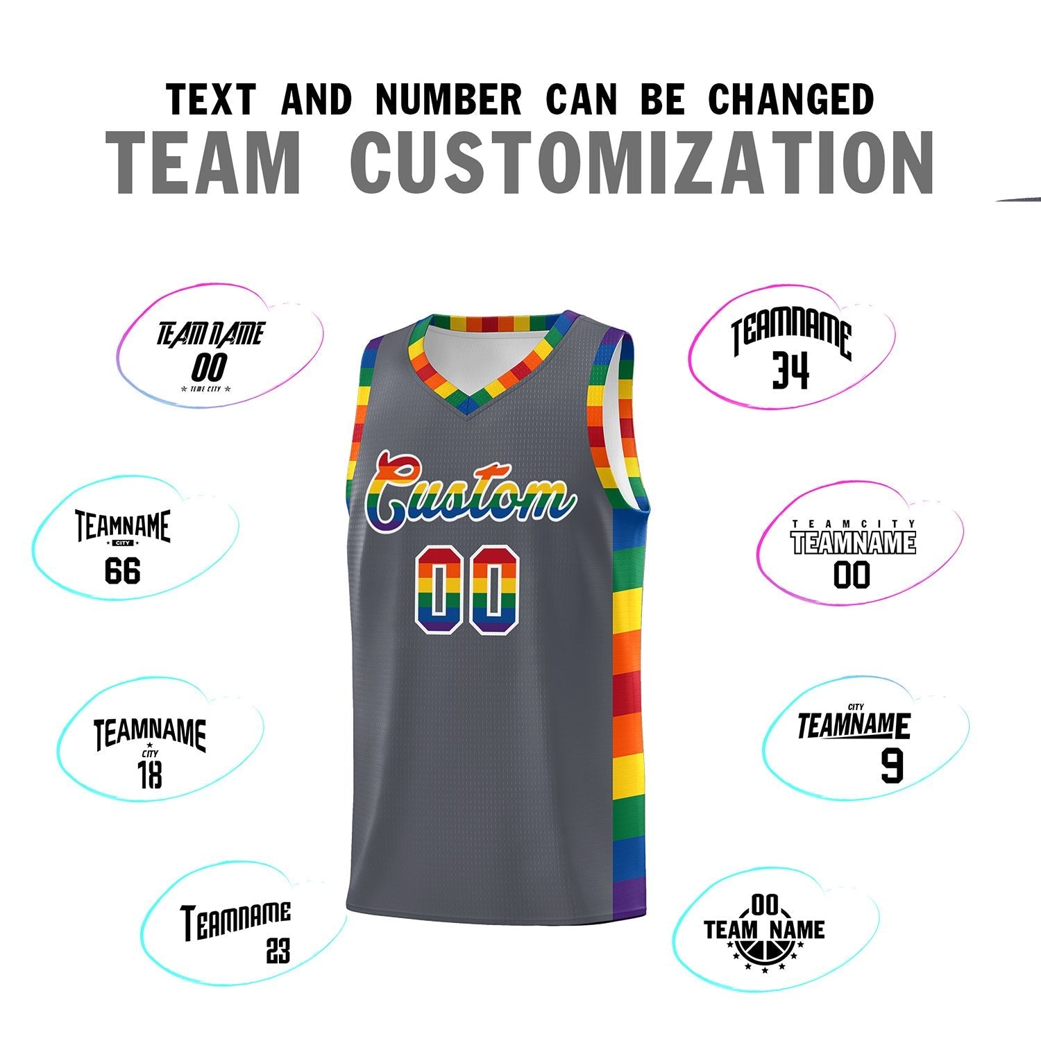 Custom Dark Gray LGBT Rainbow For Pride Month Sports Uniform Basketball Jersey