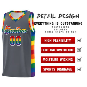 Custom Dark Gray LGBT Rainbow For Pride Month Sports Uniform Basketball Jersey