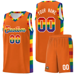 Custom Orange LGBT Rainbow For Pride Month Sports Uniform Basketball Jersey